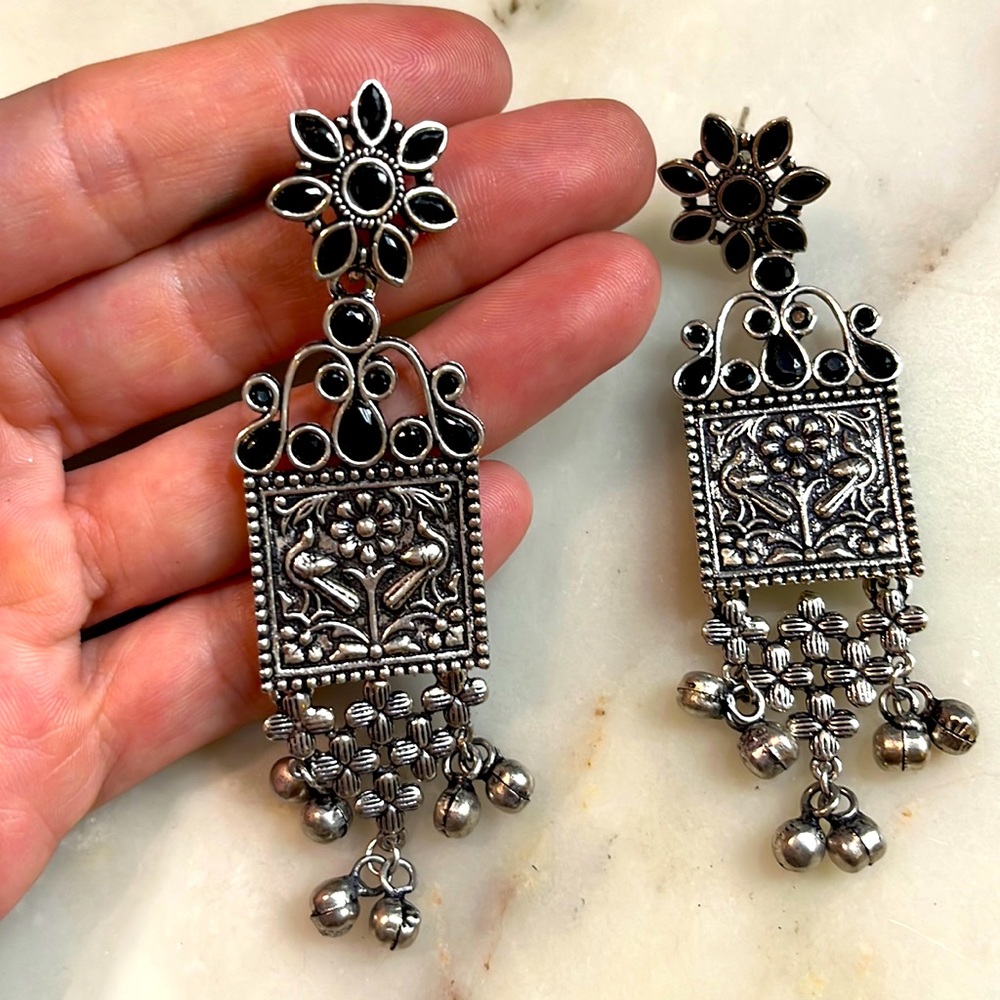 NWT Oxodized high quality Desi Indian earrings black stones